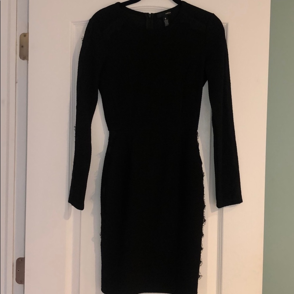 Aqua Black Body-con Dress with Lace Detail